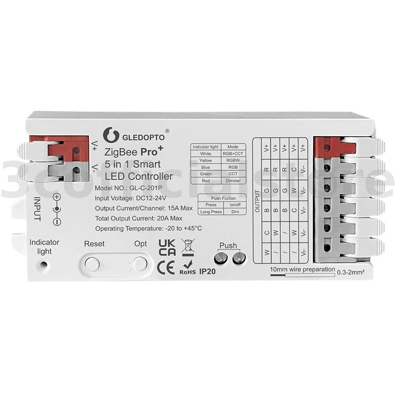 GLEDOPTO C-201P ZigBee 3.0 Pro + 5 in 1 LED Strip Controller 20A Max RGBCCT/RGBW/RGB/CCT/Dimmer Home