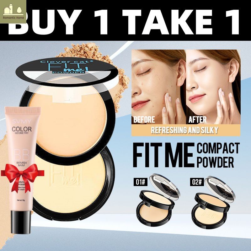 🎁 ของขวัญฟรี🎁Clever Cat แป้งฝุ่น สองชั้นเนื้อแมตต์เค้กพร้อมพัฟแป้ง / เครื่องสําอางรองพื้นธรรมชาติหน้