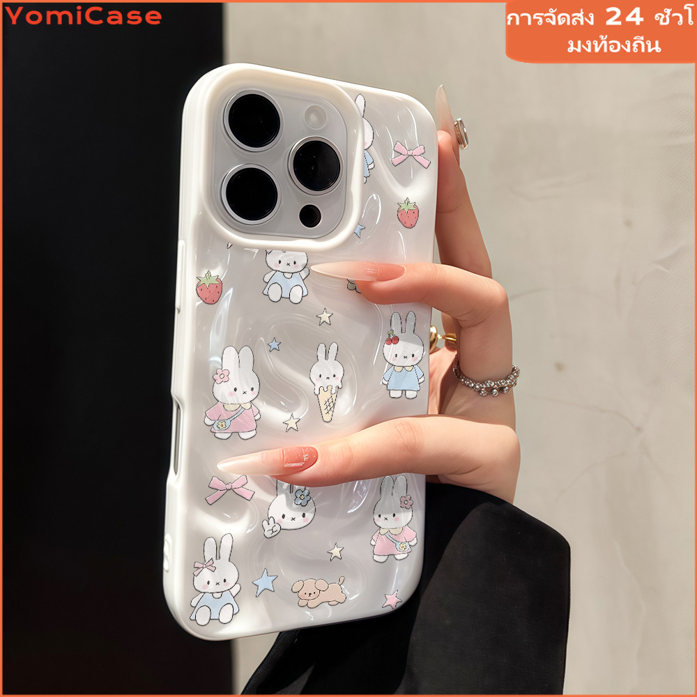 กระต่ายสีชมพูน่ารัก กรณีมือถือสำหรับไอโฟน11 13 ระดับพรีเมี่ยมเคสหนัง case For iPhone 15 14 12 16 Promax XS XR 7/8 Plus
