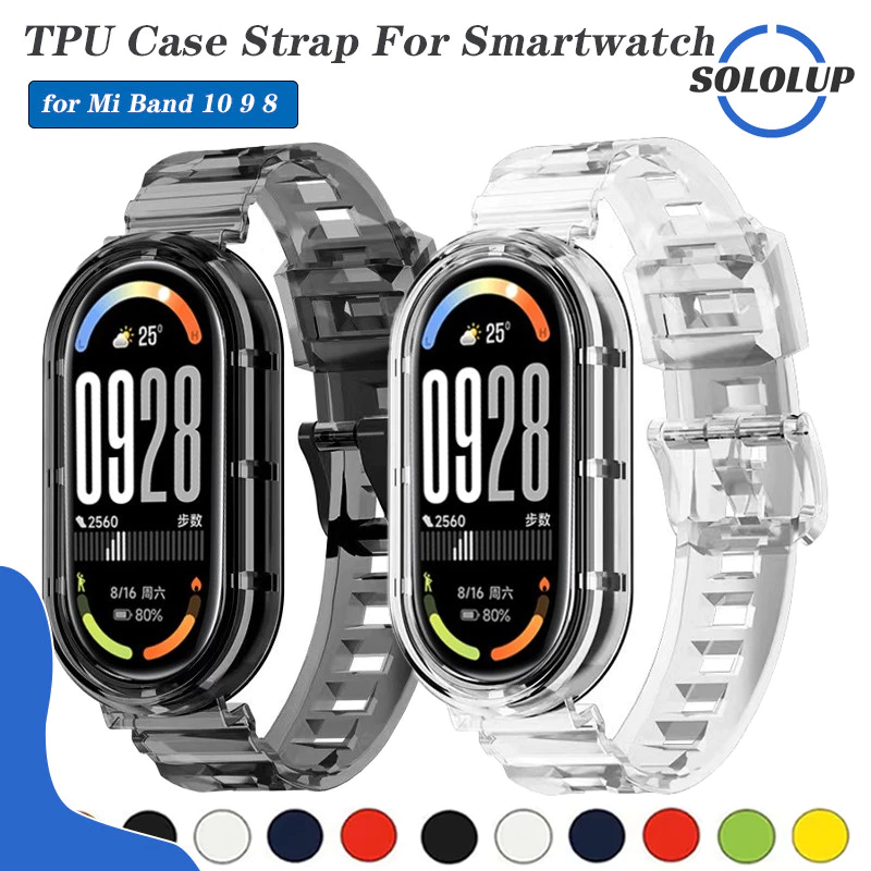 สายรัดกรณีโปร่งใส ฝากป้องกั for Smartwatch Mi Band 10 เข็มขัดป้องกันหน้าจอ อุปกรณ์เสริมสร้อยข้อมือ for MiBand 10 9 8 NFC