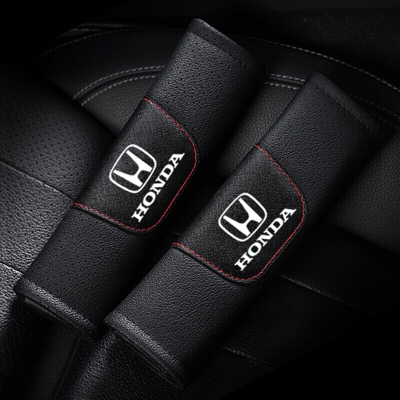 KLNU 2PCS Honda HRV CHV BRV City Civic Jazz Fit Accord รถหนังแท้เข็มขัดนิรภัยสายรัดสายคล้องไหล่ Pad 