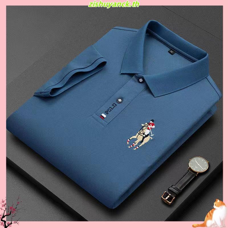 เสื้อโปโล แขนสั้น คอปก ปักลาย สีขาว สไตล์เกาหลี สําหรับผู้ชาย SLC54