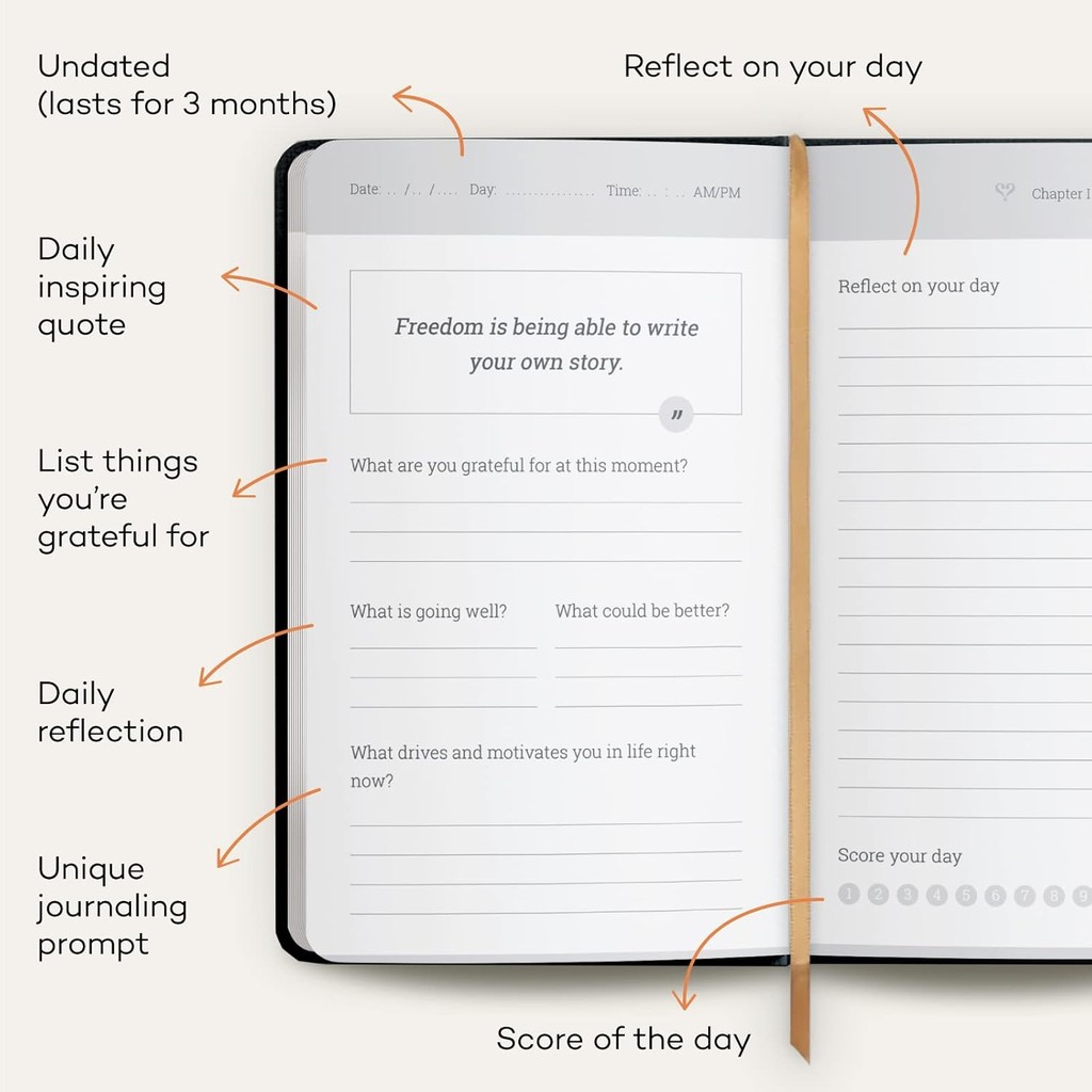 Vertellis Chapters | 13-Week Self Care Journal | วารสารกตัญญู 3-ใน-1, สมุดบันทึกการเขียนสร้างแรงบันด