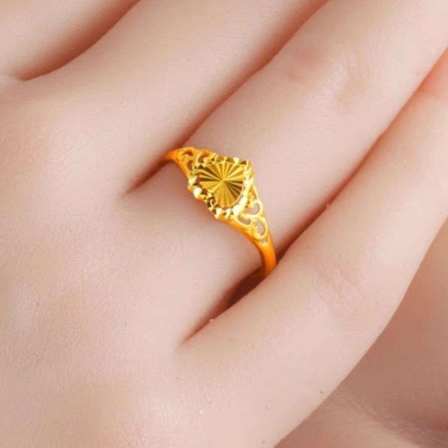 K แหวนทองรูปหัวใจสำหรับผู้หญิง ดีไซน์แฟชั่น เคลือบด้วยทองคำบริสุทธิ์ 9999 เป็นของขวัญพิเศษ