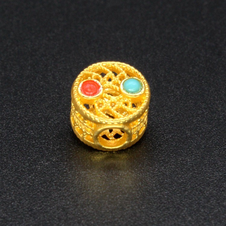 สร้อยข้อมือและสร้อยคอมะนาศสไตล์ Gold Matte ลวดลาย Dragonfly Eye จากเนปาล เครื่องประดับแบบโบราณพร้อมล