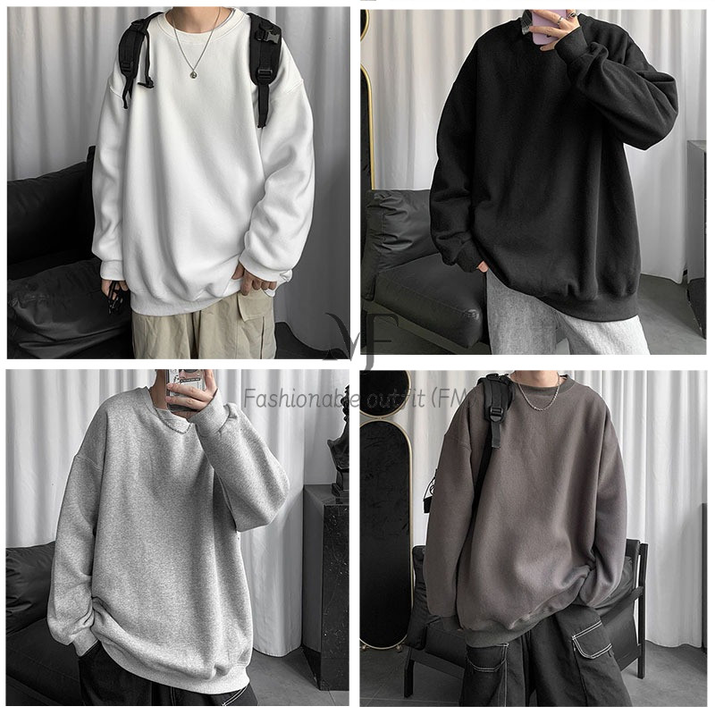 FM เสื้อกันหนาวผู้ชาย เวอร์ชั่นเกาหลี แขนยาว สีทึบ ขนาดใหญ่ M-5XL ส่งไวจากไทย