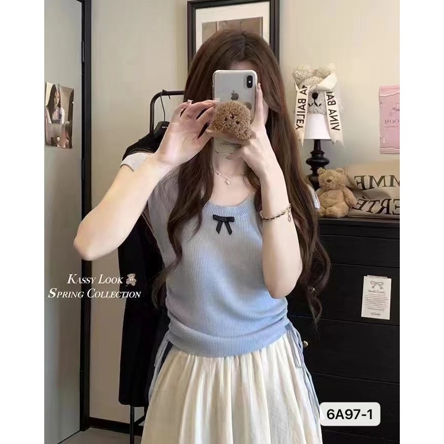 Pure Desire Bow Drawstring Slimmer หวานรอบคอ สไตล์แขนสั้น I Zhuhuan 3GA0