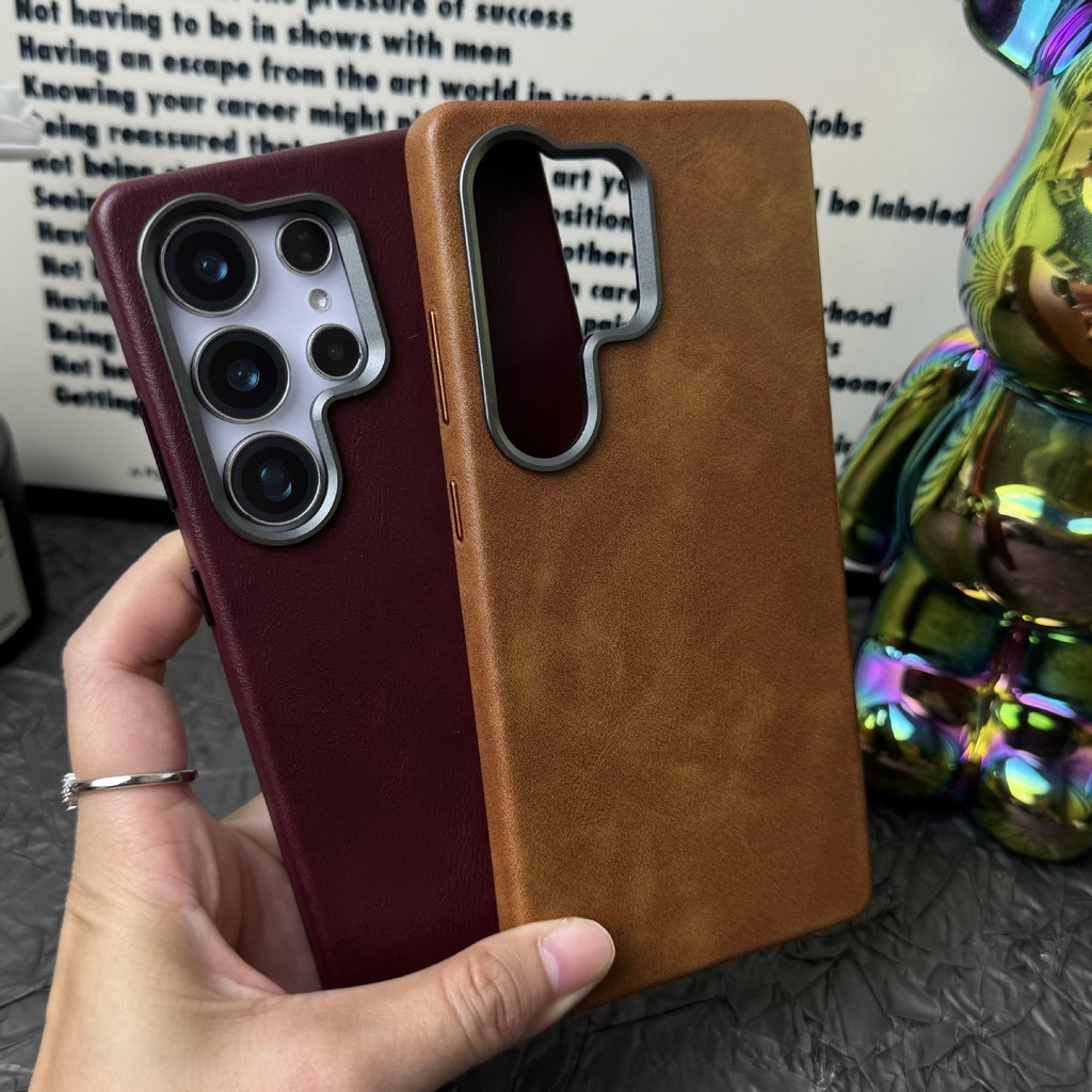 复古皮革适用三星S25Ultra手机壳强力磁吸S24U防摔金属镜框保护套