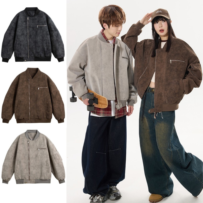 เสื้อแจ็คเก็ตพานโน Fluxus สไตล์บอมเบอร์ ดีไซน์คลีนฟิต ย้อนยุคอเมริกัน