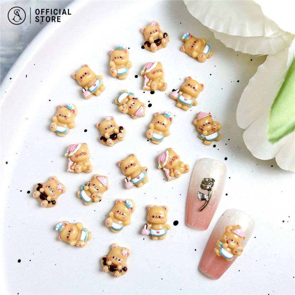30 ชิ้น หมีบัตเตอร์ลูมิ่ง อุปกรณ์เล็บเรซิ่น การ์ตูนหมีนอนหมี DIY ตกแต่งเล็บ