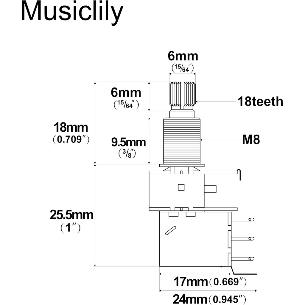 Musiclily Pro ทองเหลืองเต็มเมตริกขนาด Push/Pull กีตาร์หม้อ A500K Audio Taper Potentiometers สําหรับก