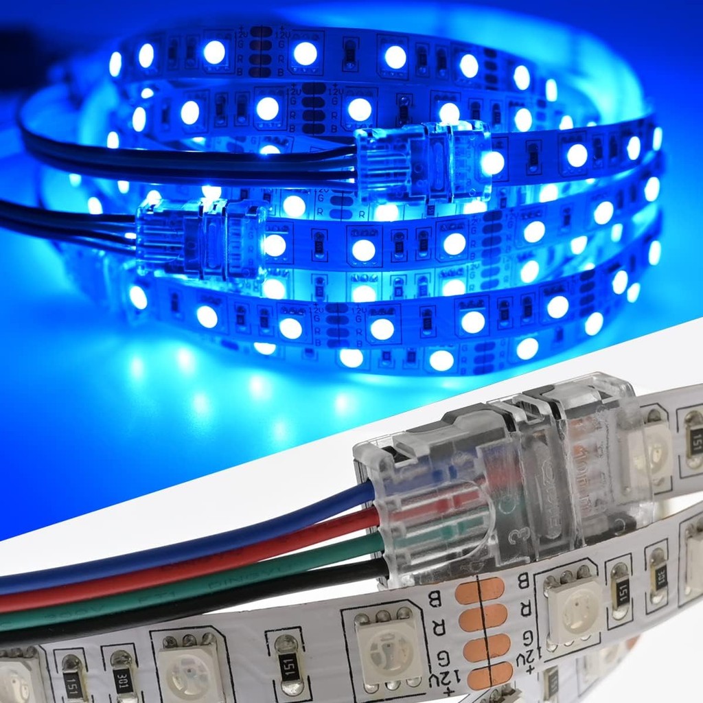 10 แพ็ค LED Solderless Connector สําหรับ LED Strip to Wire การเชื่อมต่ออย่างรวดเร็ว, 32.8ft 22AWG 4 