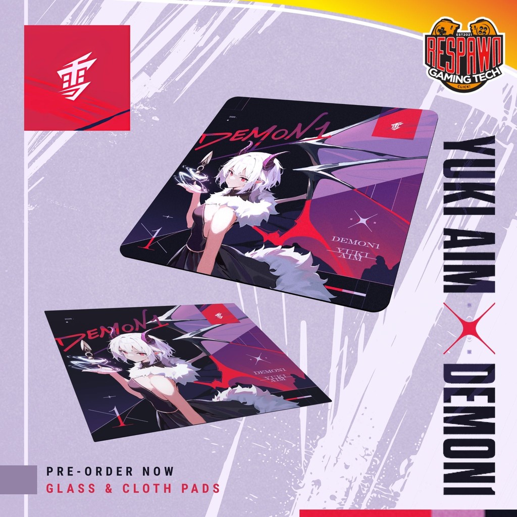 Yuki Aim Yuki x Demon1 แผ่นรองเมาส์สําหรับเล่นเกมแก้ว/ผ้า