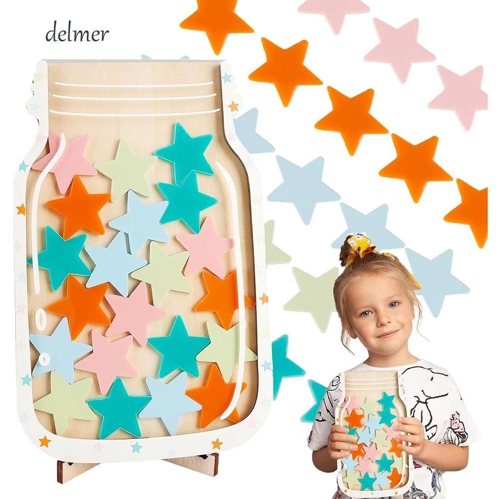 DELMER Positive Beahavior Rewards Jar, หัวใจไม้เด็ก Star Reward Jars, ของขวัญ Good Beahavior Reward 
