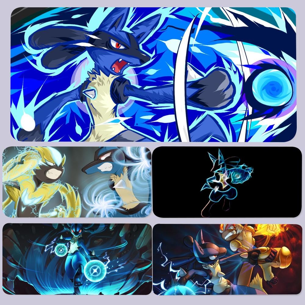 Pokemon Lucario แผ่นรองเมาส์ Pad 900x400 มม.เมาส์ Pad อะนิเมะพรมโต๊ะ PC Gamer ตู้ Mousepad Gamers อุปกรณ์เสริม