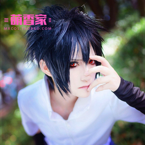 Moe Xiangjia Naruto Uchiha Sasuke Death Note L Zaks วิกผมคอสเพลย์ป้องกันการบิดเบี้ยวสีดํา