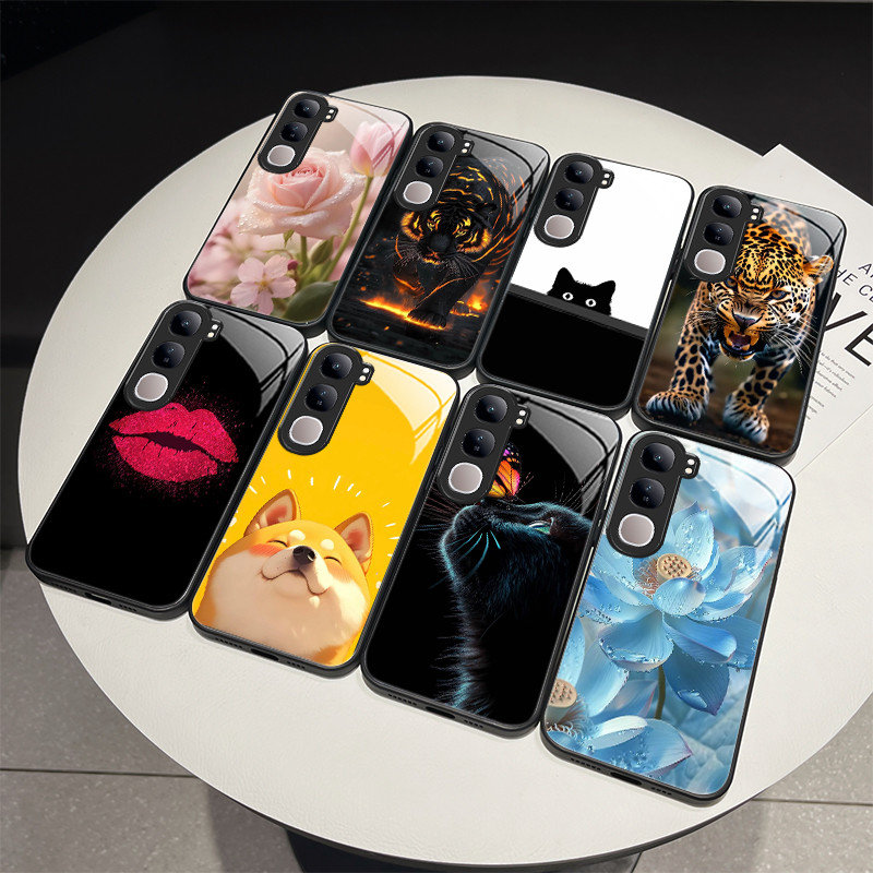 สําหรับ Vivo V40 Lite (IDN) V2417 Elegant Flower Cat Casing Vivo V40Lite 4G 5G เลนส์กระจกนิรภัยป้องก