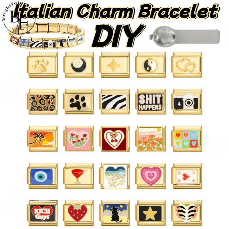 สร้อยข้อมือสแตนเลสสไตล์อิตาเลียน charm ขนาด 9 มม. เสริมบุคลิกภาพ retro