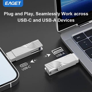 EAGET แฟลชไดรฟ์ USB Type-C ถึง USB 3.2 อินเทอร์เฟซคู่ USB 32GB 64GB 128GB 256GB แฟลชไดรฟ์โลหะสําหรับโทรศัพท์/แท็บเล็ต/MacBook/PC/TV/Car