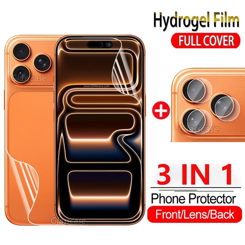3 In 1 ด้านหน้าด้านหลังฟิล์มไฮโดรเจลนุ่มสําหรับiPhone 17 16 15 Pro Max iPhone17 17Pro Max 16e Air So