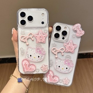 3ง สีชมพูคิตตี้เรซิ่นเคสโทรศัพท์สําหรับ ไอโฟน 17โปรแม็กซ์ 16 15 14 13 12 11 กันกระแทกป้องกันปลอก
