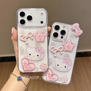 3ง สีชมพูคิตตี้เรซิ่นเคสโทรศัพท์สําหรับ ไอโฟน 17โปรแม็กซ์ 16 15 14 13 12 11 กันกระแทกป้องกันปลอก
