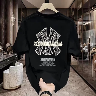 (ผ้าฝ้าย 100%)Luvoro oversize unisex เนื้อผ้านุ่มระบายแขนสั้น T-shirt สีดำและสีขาว เสื้อยืดทูโทน เสื้อยืดแขนสั้น C1635