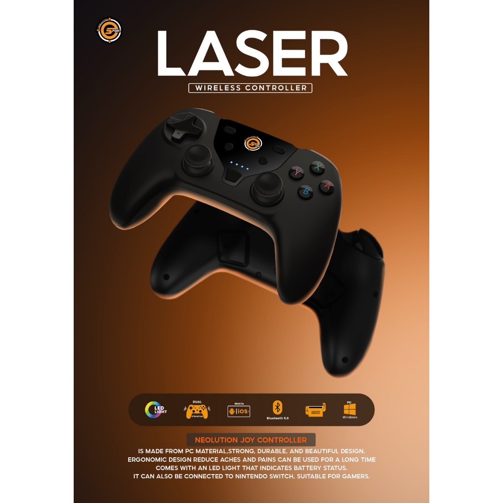 จอยไร้สาย Neolution E-Sport Lazer Tri-Mode Wireless Controller (Bluetooth 5.2/Wireless 2.4G) แบบชาร์