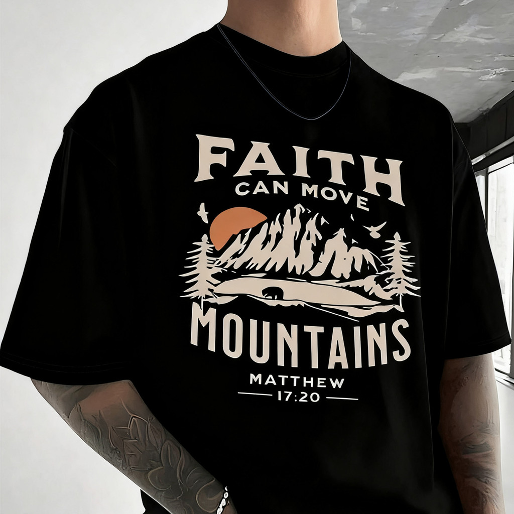 PAYEAH Faith Can Move Mountains เสื้อยืด 100% Heavy T ShirtMen เสื้อยืดแขนสั้นลําลอง – Basic Summer 