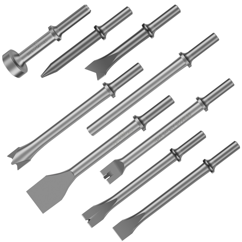 9 ชิ้น Pneumatic Chisel ชุดโลหะ Air Hammer Bits ชุด Air Chisel Bits สําหรับกระเบื้องก่ออิฐคอนกรีตหิน