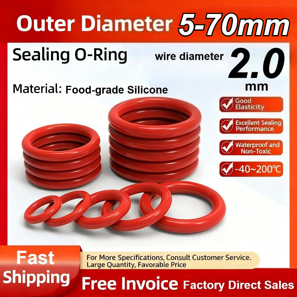 [XM] โอริงซิลิโคนเกรดอาหาร CS2.0mm * OD5-70mm ปะเก็นซีลยางสีแดง VMQ O-ring กันน้ําทนอุณหภูมิสูง