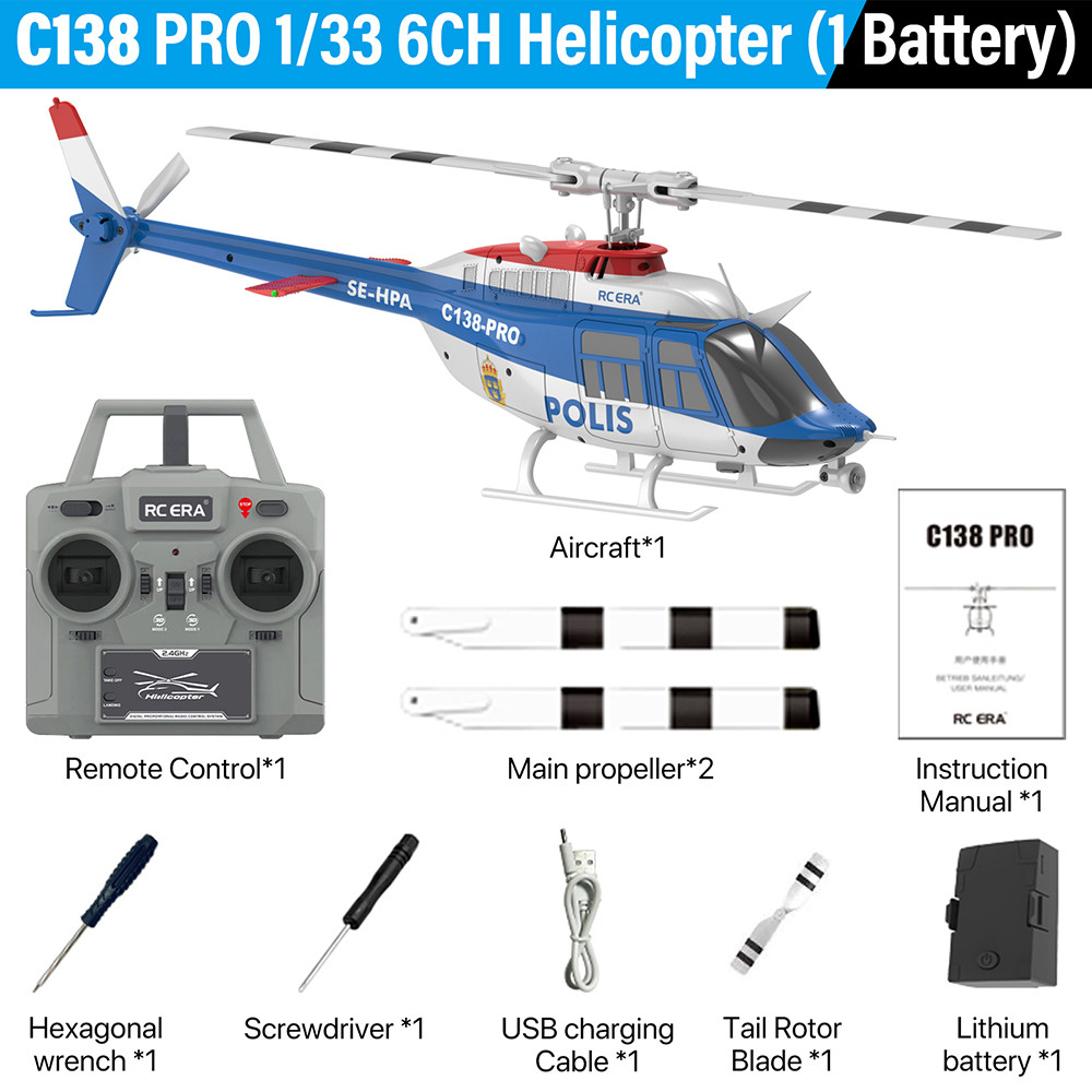 RC ERA C138 PRO Helicopter 1/33 6 Channel 6-Axis Gyro 2.4G Optical Flow Positioning 100M Distance 10