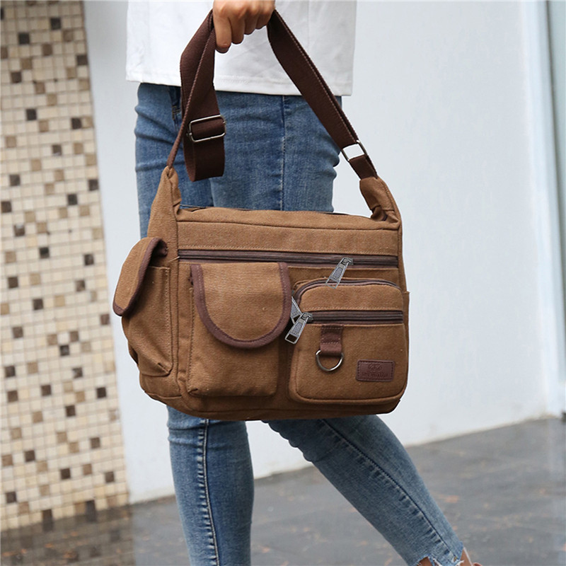 1 Pc กระเป๋าสะพาย Crossbody กระเป๋าผู้ชายกระเป๋าใหม่ผ้าใบกระเป๋าสะพายชายขนาดใหญ่ความจุ Multi-Layer Crossbody กระเป๋าเดินทางกระเป๋าสะพาย Leisure (LKJQ)