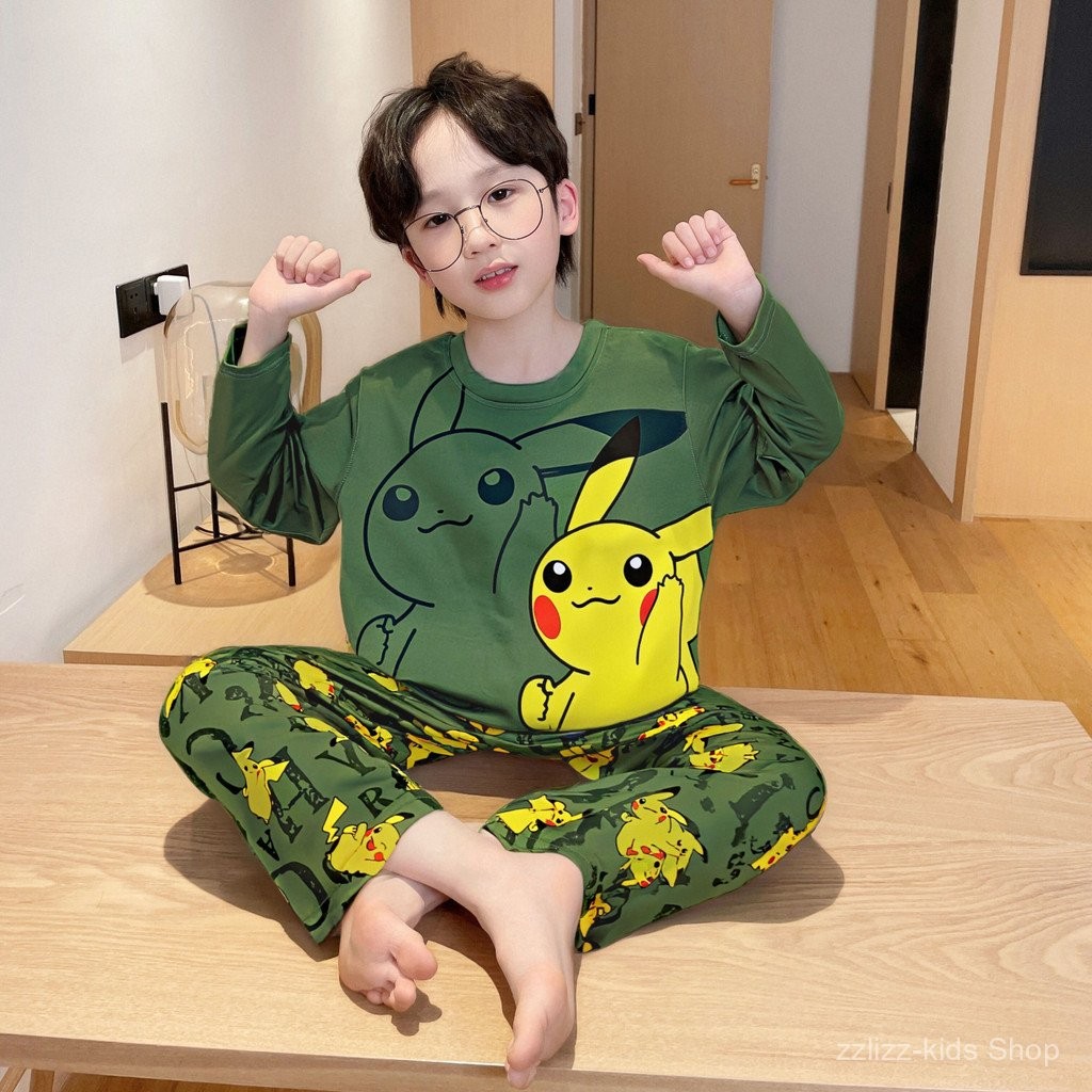 ชุดนอนแขนยาวแบบการ์ตูนสำหรับเด็กชาย ขนาดใหญ่ คอกลม