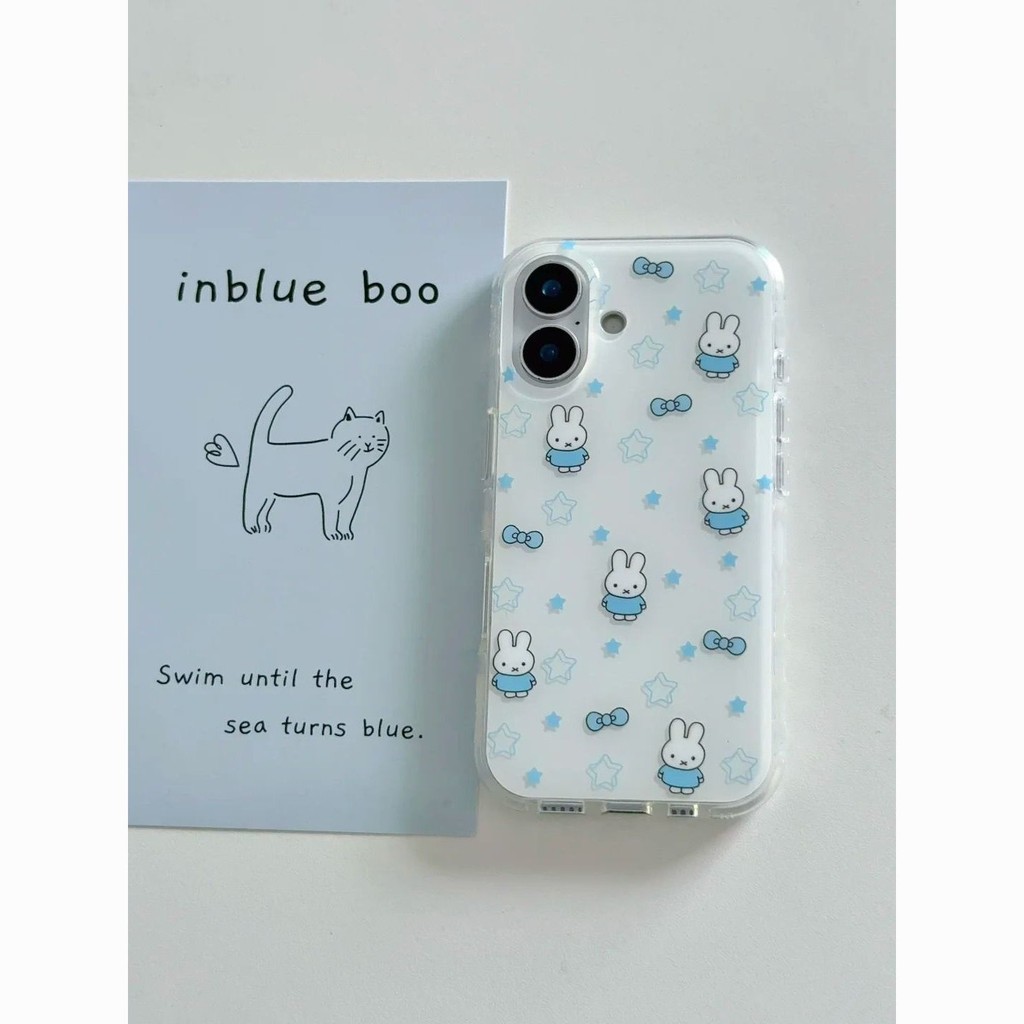 Imdปลอกสองชั้นสําหรับiPhone 17 Air 16 15 14 13 12 11 Pro XR X XS Max 8 7 Plus Blue Starการ์ตูนกระต่ายเชือกเส้นเล็กเคสนุ่ม - รูปที่ 2