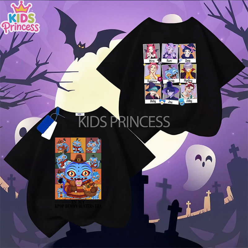 COD Kpop Demon Hunters Halloween T-shirt ฮาโลวีน ลาย เสื้อยืดเด็กพร้อมส่ง ผ้าคอตตอล เสื้อเชิ้ต 90-15