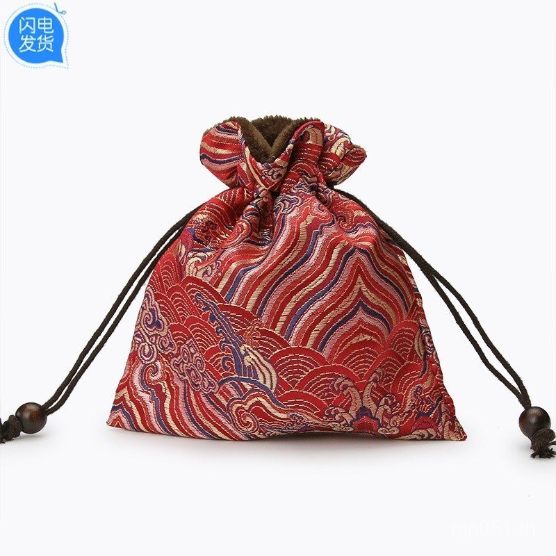 Drawstring Small Bag Wenwan Drawstring Sachet Lucky Bag Flannel Bag Jewelry Storage Bag เย็บปักถักร้