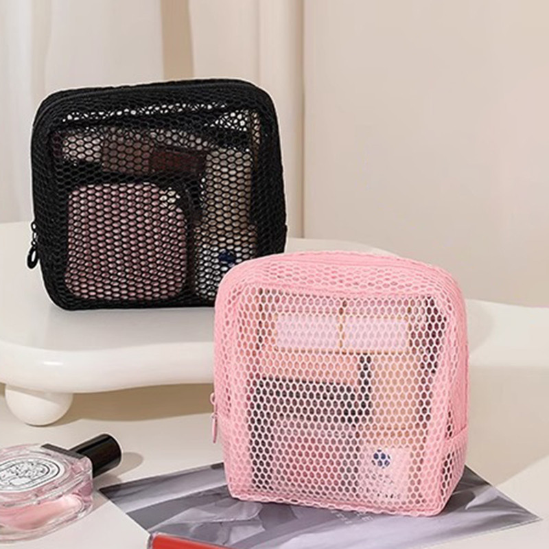 YDMY Colorfu น่ารักตาข่ายกระเป๋าเครื่องสําอางผู้หญิงหูฟังแบบพกพาลิปสติกผ้าอนามัยถุงเก็บแต่งหน้าขนาดเล็กกระเป๋าซิปสุภาพสตรีมินิกระเป๋าเงินเหรียญ - รูปที่ 2