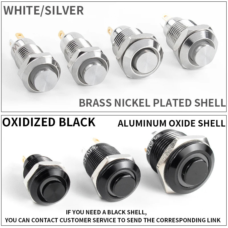 1NO หัวสูง 8 มม.กันน้ําโลหะปุ่มกดสวิตช์ไฟ LED ล็อคตัวเอง/รีเซ็ต 3/6/12/24/220V ทองเหลืองชุบนิกเกิล