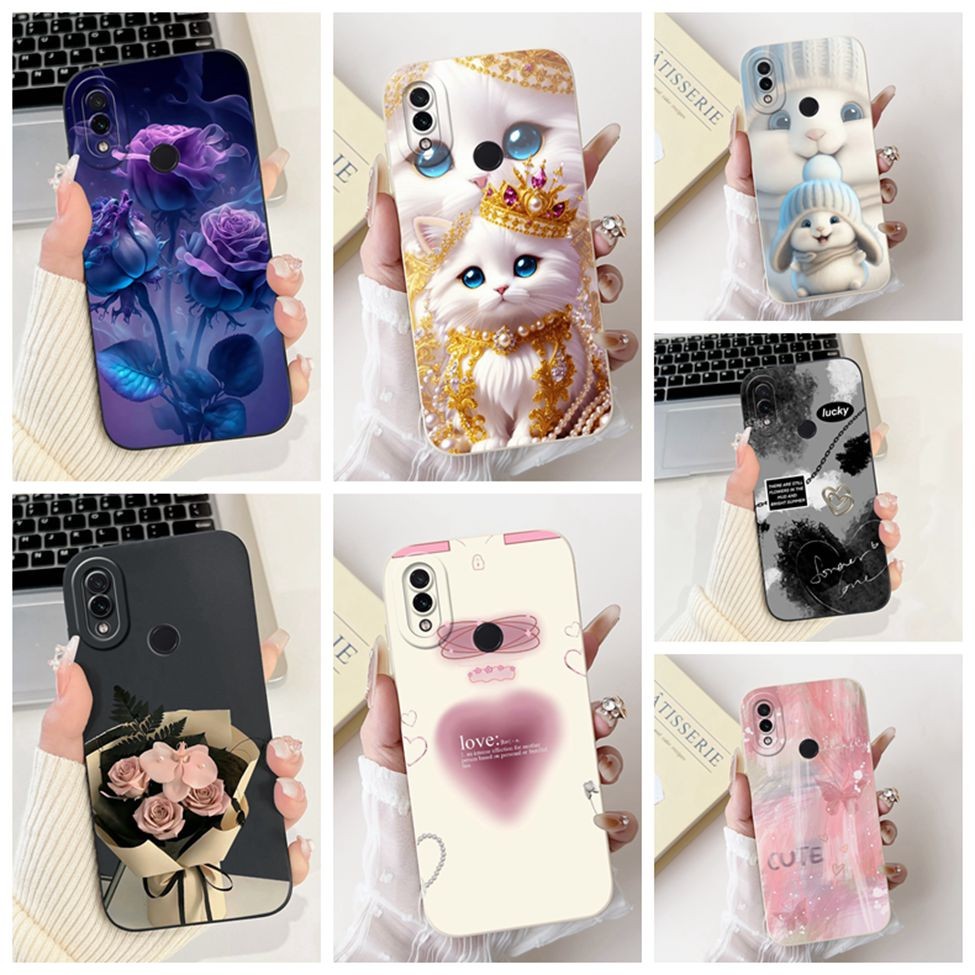 สําหรับ Redmi หมายเหตุ 7 กรณีซิลิโคนแฟชั่นดอกไม้ Kawaii แมวน่ารักกันกระแทกเคสโทรศัพท์ M1901F7G M1901