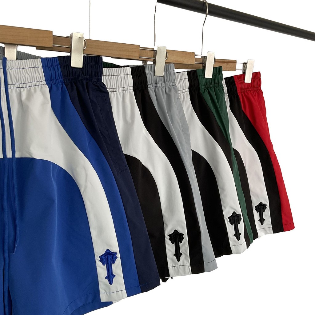 R7CA DRILL Street Trapstar Letter Patchwork Color-Block Thin Sports Shorts Casual Five-Point Shorts