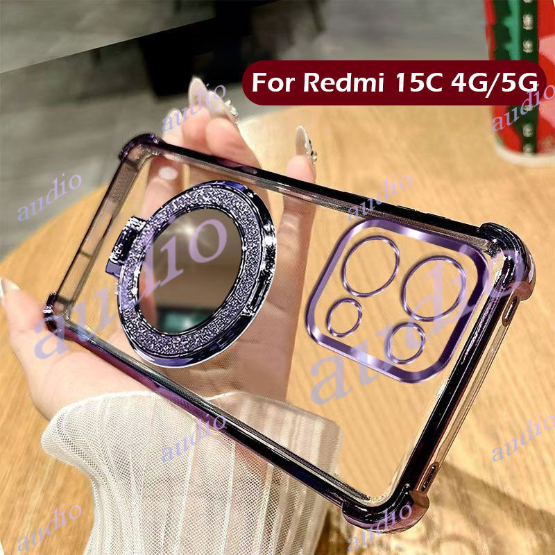 สําหรับRedmi 15C 4Gสี่มุมชุบโปร่งใสเคสโทรศัพท์GlitterสําหรับRedmi 15C Redmi15C 4G 5Gกันกระแทกซิลิโคน