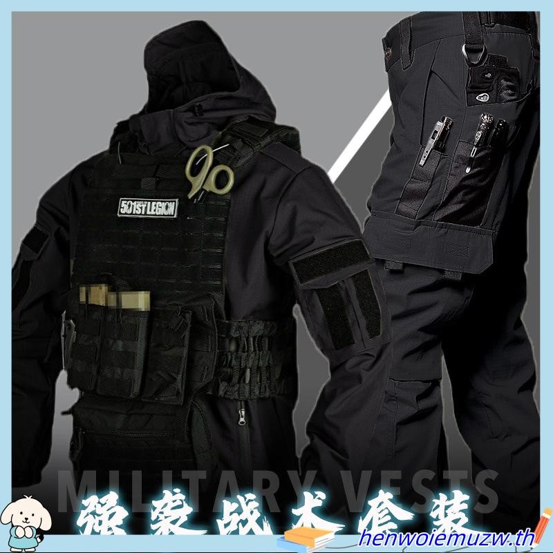 Eaglade กางเกงคาร์โก้ยุทธวิธีสําหรับผู้ชายกันน้ําสีดํา JTJKC