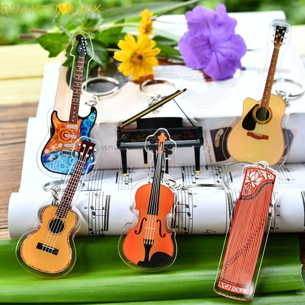 QUANTUML กีตาร์พวงกุญแจอะคริลิค, Ukulele VIOLIN กีตาร์จี้, Musician เครื่องประดับ Cello แซ็กโซโฟน Pi