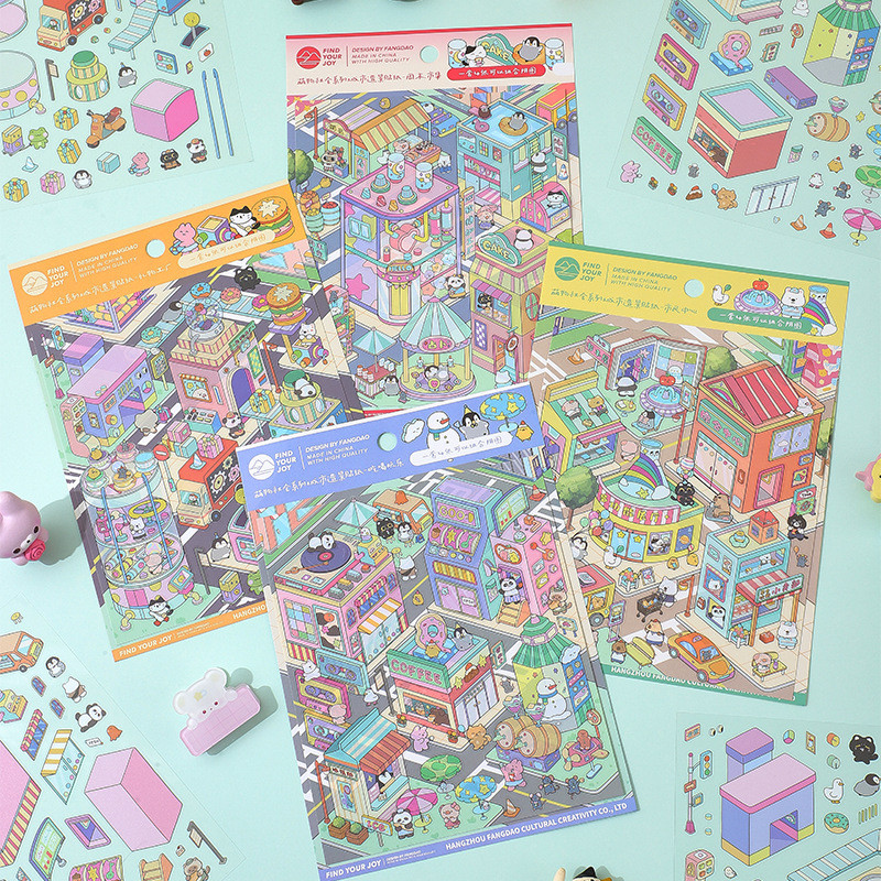 Idako [Fangdao Cute Things Social Series] สติ๊กเกอร์ภูมิทัศน์ 3 มิติ การจัดการอาคารการ์ตูน คู่มือน่ารัก สติ๊กเกอร์ฉากตกแต่ง Diy SS487