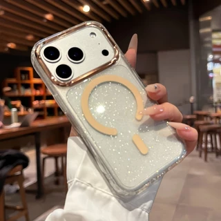 ซิลิโคนเคสแม่เหล็กกลิตเตอร์ใสสําหรับ iPhone 11 12 13 14 15 16 17 Pro Max Plus TPU เคสหลังแข็งกันกระแทก
