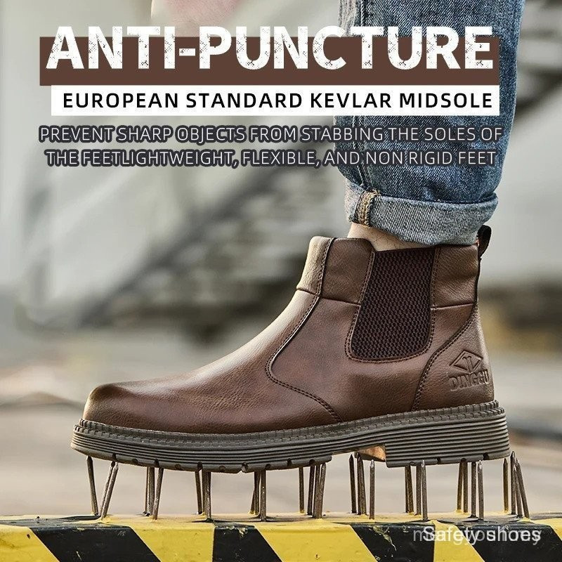 ใหม่หนังผู้ชายทํางานรองเท้านิรภัยกันน้ําน้ํามันหลักฐานลื่นก่อสร้างช่างไฟฟ้ารองเท้า Anti Smashing ชาย