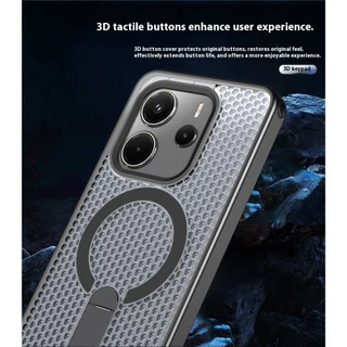 เคสโทรศัพท์ตาข่ายกลวงสําหรับ XIAOMI 15T 14T Pro POCO C75 4G/5G C71 M6 Pro การกระจายความร้อนแม่เหล็กฝาครอบป้องกันวงเล็บโลหะ anti drop shell