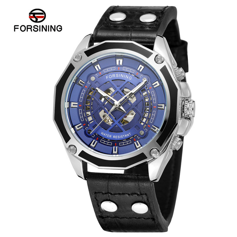 สําหรับ forsining European American Large Dial Mens Skeleton Automatic Mechanical Watch