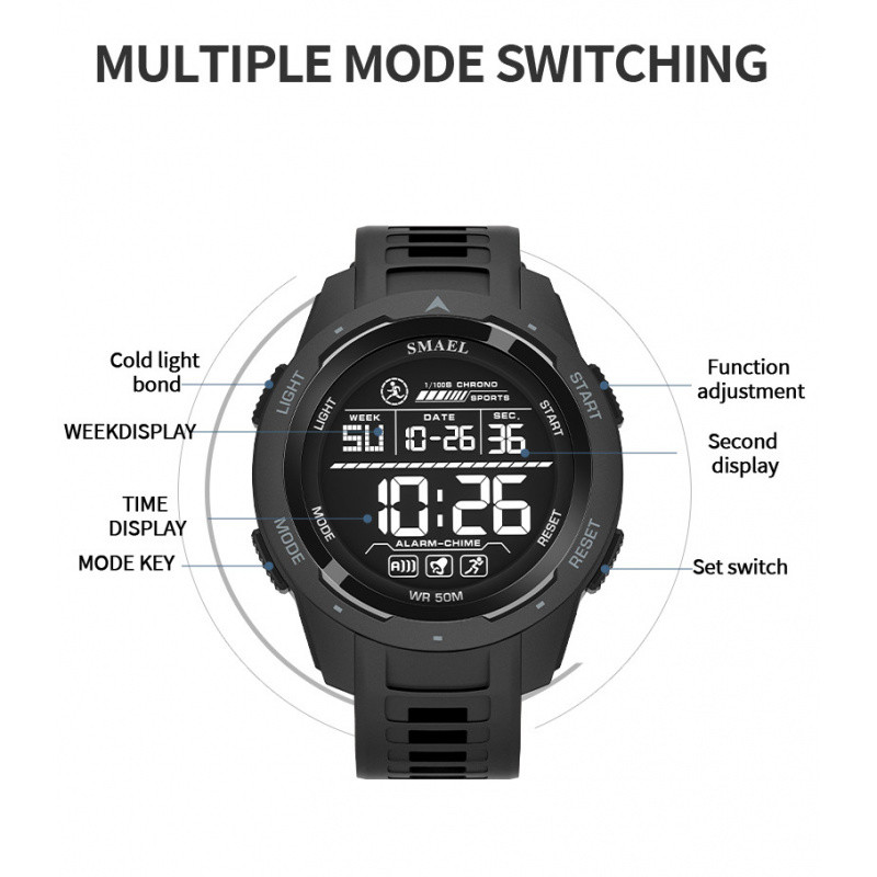 8105 [SMAEL] สินค้าใหม่นาฬิกาอิเล็กทรอนิกส์ Unisex LED Luminous จอแสดงผลดิจิตอลกีฬากลางแจ้งนาฬิกากัน